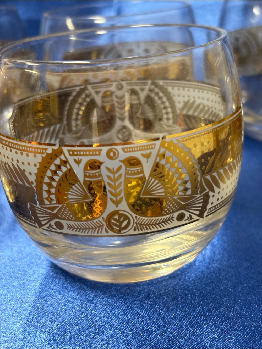 Vintage Signed George Briard Rolly Polly Glasses, 6 in set, in a bird motif